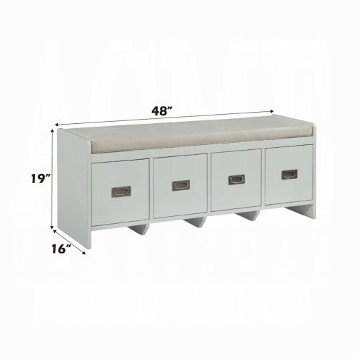 Berci Beige Fabric & White Bench with Storage