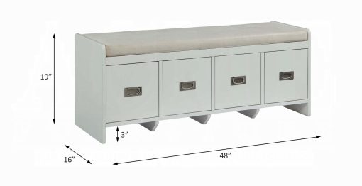 Berci Beige Fabric & White Bench with Storage