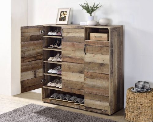 Howia Wood Rustic Gray Oak Shoe Cabinet