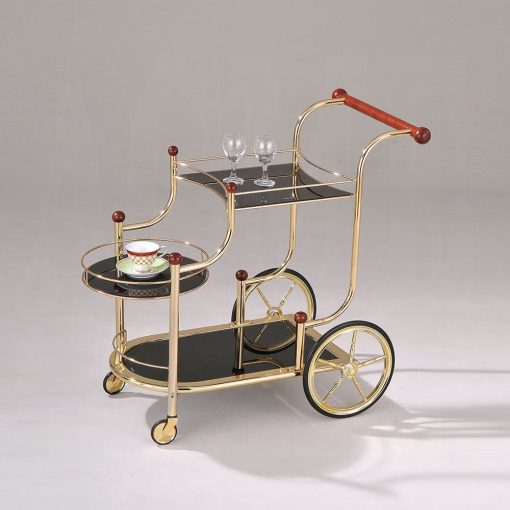 Lacy Black Glass & Gold Plated Serving Cart - Image 2