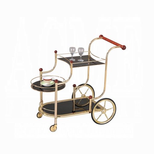 Lacy Black Glass & Gold Plated Serving Cart - Image 3