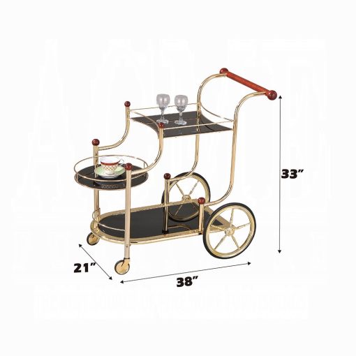 Lacy Black Glass & Gold Plated Serving Cart - Image 4