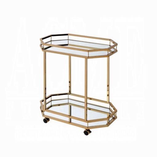 Lacole Mirrored & Champagne Serving Cart - Image 2