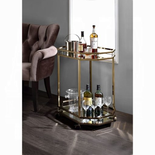 Lacole Mirrored & Champagne Serving Cart