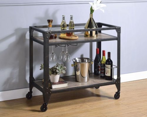 Jorgensen Rustic Oak & Charcoal Serving Cart