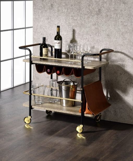 Naude Natural, Gold & Black Serving Cart