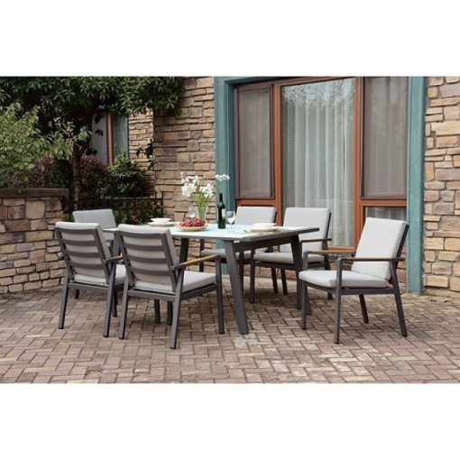 Alycia Transitional White/Gray 7 Piece Patio Dining Set