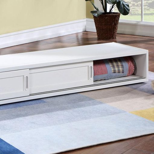 Marilla Transitional Solid Wood White Underbed Storage with Sliding Doors