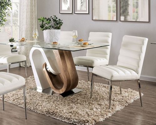 Cilegon Contemporary White/Natural Tone Dining Table