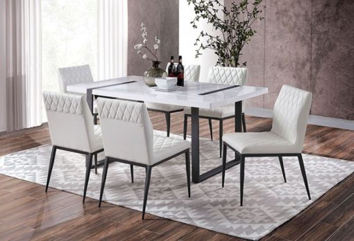 Alessia Contemporary Solid Wood White/Black 7 Piece Dining Table Set