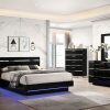 Erlach Contemporary Black/Chrome Queen Bed with 1NS and Dresser + Mirror