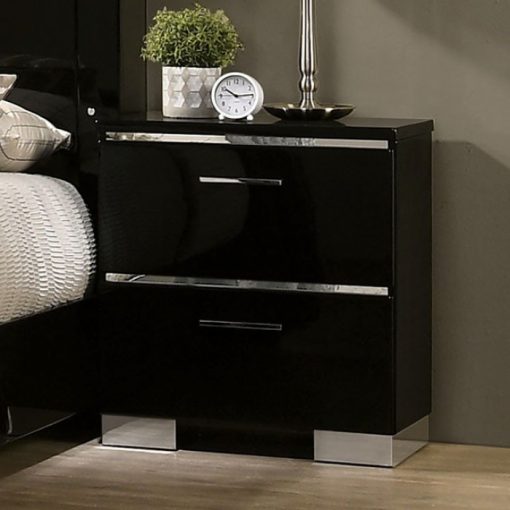 Erlach Contemporary Black/Chrome Queen Bed with 1NS and Dresser + Mirror + Chest - Image 3