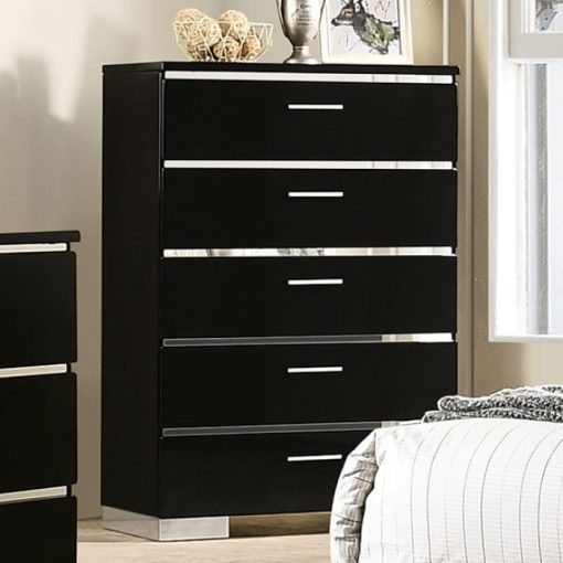 Erlach Contemporary Black/Chrome Queen Bed with 1NS and Dresser + Mirror + Chest - Image 5