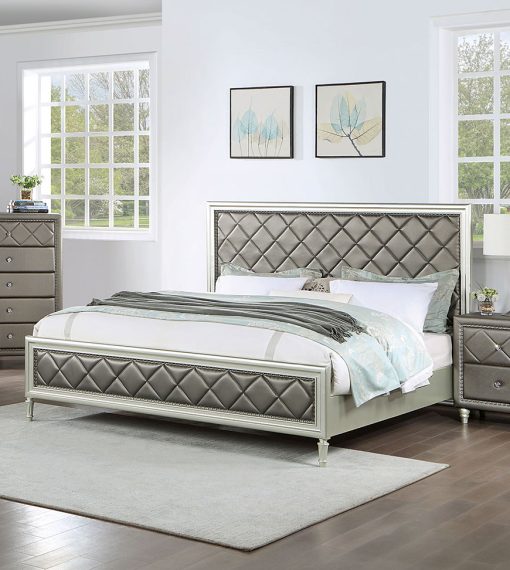 Xandria Transitional Solid Wood Padded Leatherette Headboard Bed