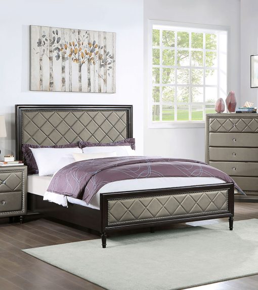 Xandria Transitional Solid Wood Padded Leatherette Headboard Bed - Image 2