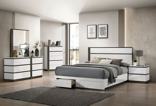 Birsfelden Contemporary Solid Wood White/Metallic Gray 4 Piece Queen Bedroom Set