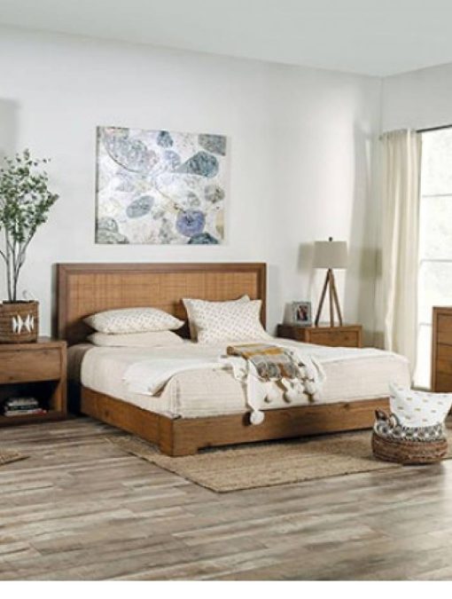 Leirvik Transitional Solid Wood Light Walnut Bed