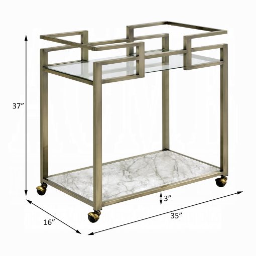 Neilo Clear Glass, Faux Marble Top & Wire Brass Serving Cart - Image 7