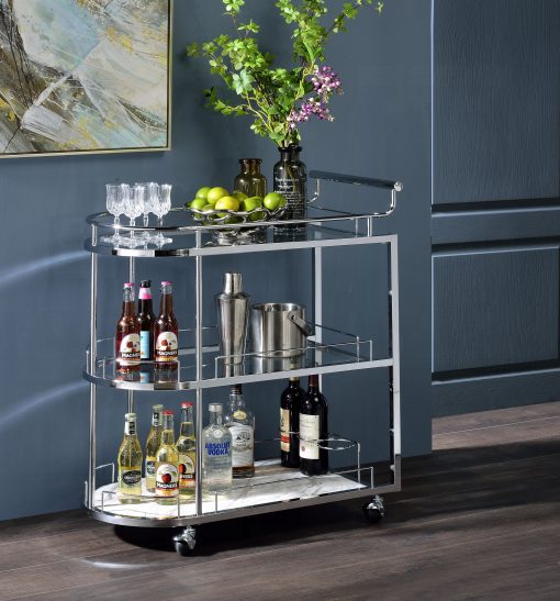 Inyo Clear Glass & Chrome Serving Cart