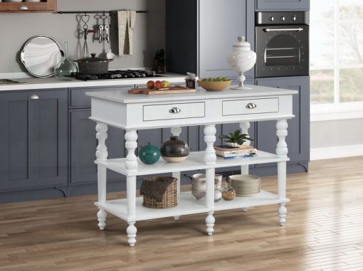 Rorratt Marble Top & White Kitchen Island