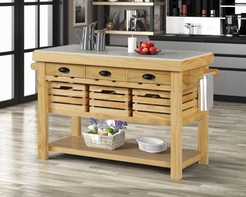 Grovaam Wood Marble Top & Natural Kitchen Island