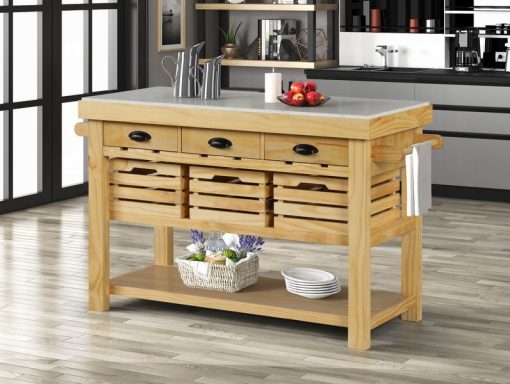 Grovaam Wood Marble Top & Natural Kitchen Island