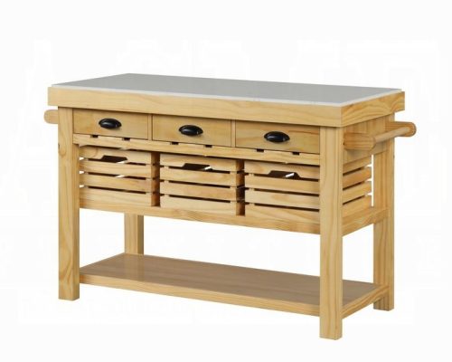 Grovaam Wood Marble Top & Natural Kitchen Island