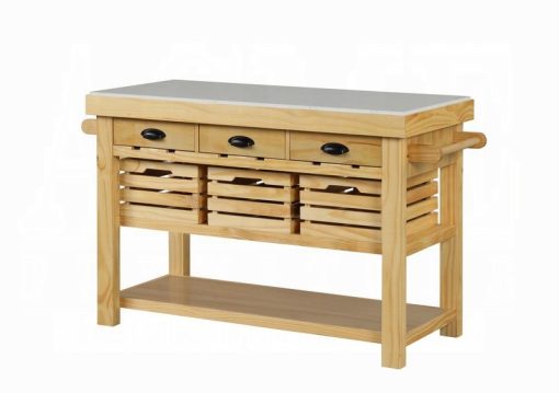 Grovaam Wood Marble Top & Natural Kitchen Island