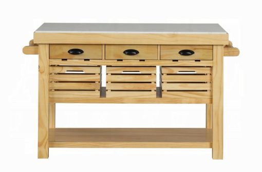 Grovaam Wood Marble Top & Natural Kitchen Island