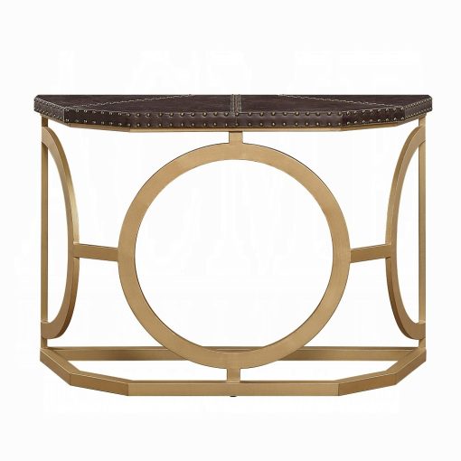 Solara Brown Top Grain Leather & Gold Console Table - Image 3