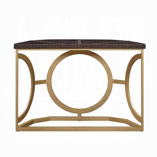 Solara Brown Top Grain Leather & Gold Console Table - Image 4