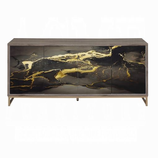 Payo Black Marble Print Oak & Champagne Console Cabinet - Image 2