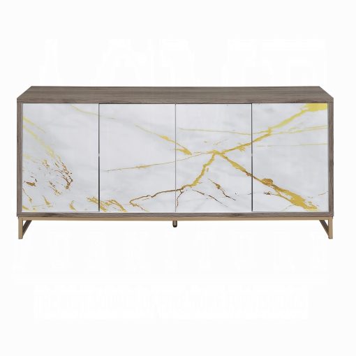 Paavan White Marble Print Oak & Champagne Console Cabinet - Image 3