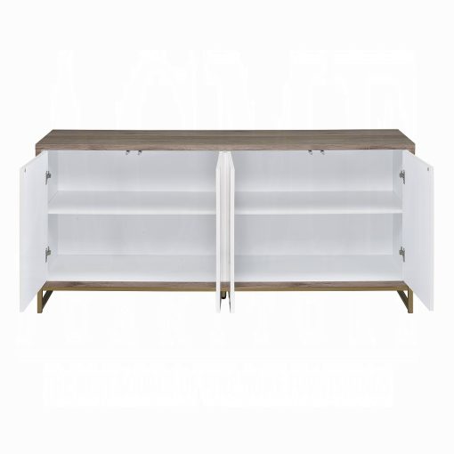 Paavan White Marble Print Oak & Champagne Console Cabinet - Image 4