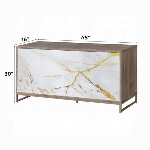 Paavan White Marble Print Oak & Champagne Console Cabinet - Image 5