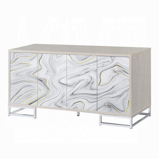 Panos White Marble Print & Chrome Console Cabinet - Image 2