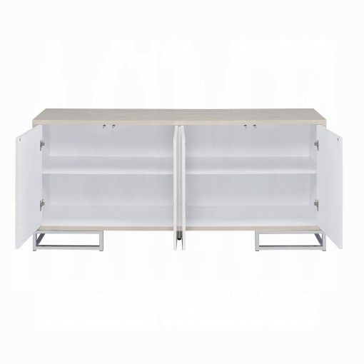 Panos White Marble Print & Chrome Console Cabinet - Image 4