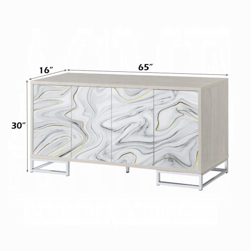 Panos White Marble Print & Chrome Console Cabinet - Image 5