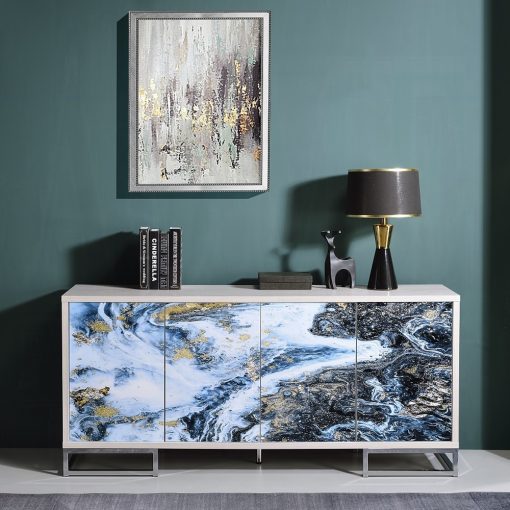 Liam Blue Marble Print & Chrome Console Cabinet