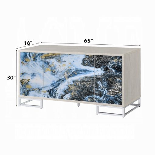 Liam Blue Marble Print & Chrome Console Cabinet - Image 5