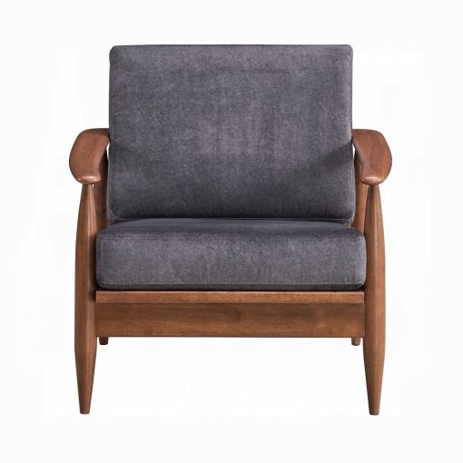 Alisa Wood Charcoal Fabric & Brown Accent Chair - Image 3