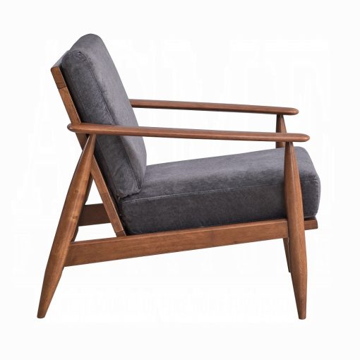 Alisa Wood Charcoal Fabric & Brown Accent Chair - Image 4