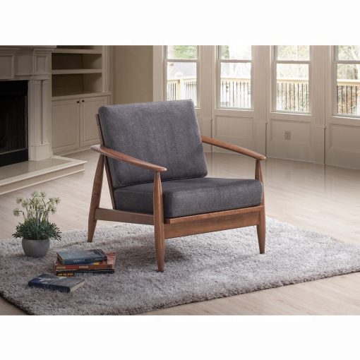 Alisa Wood Charcoal Fabric & Brown Accent Chair - Image 6