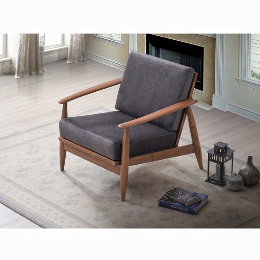 Alisa Wood Charcoal Fabric & Brown Accent Chair - Image 7