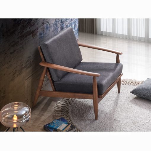 Alisa Wood Charcoal Fabric & Brown Accent Chair - Image 8