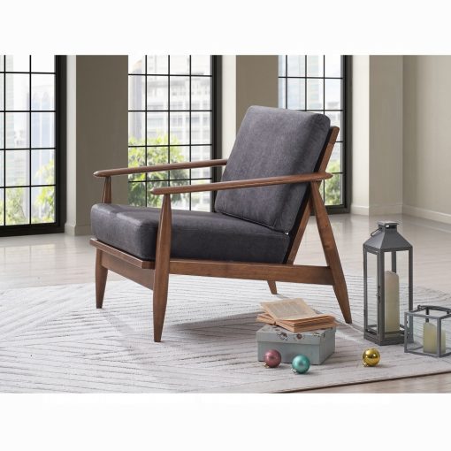 Alisa Wood Charcoal Fabric & Brown Accent Chair - Image 9