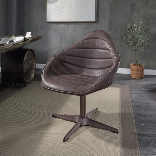 Pipino Antique Ebony Top Grain Leather Accent Chair with Swivel