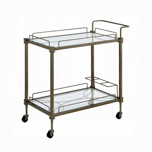 Aditya Mirrored & Antique Brass Serving Cart - Image 2