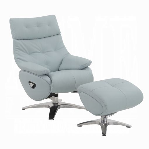 Janella Contemporary Babyblue Leather Motion Accent Chair with Swivel & Ottoman - Image 2