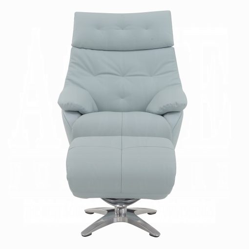 Janella Contemporary Babyblue Leather Motion Accent Chair with Swivel & Ottoman - Image 3